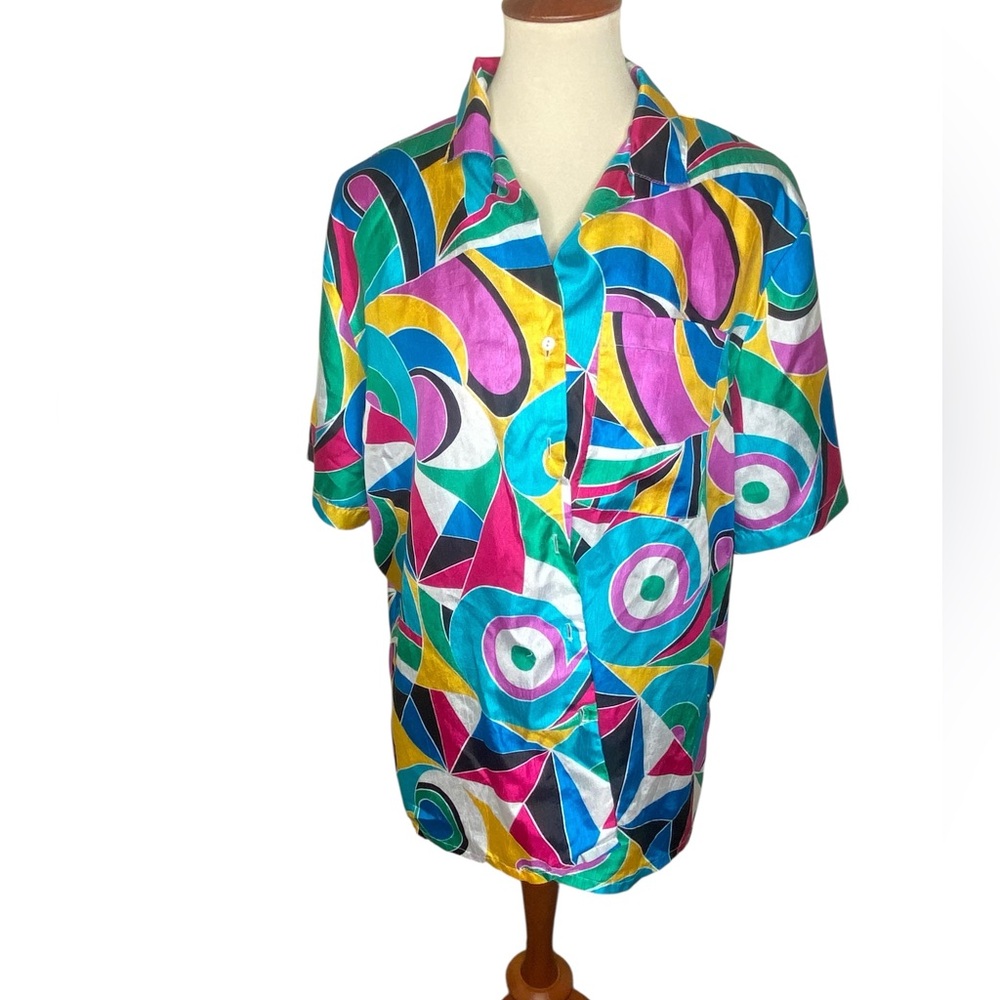 Vintage 80s Colorful Button Down Shirt